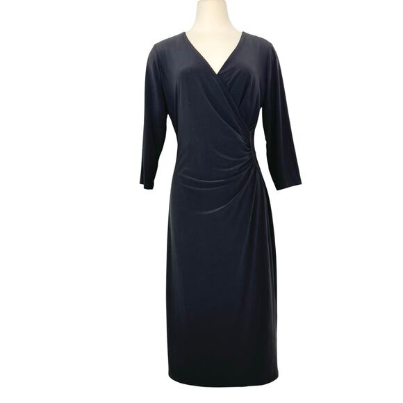 White House Black Market Dresses & Skirts - WHBM Wrap Ruched Sheath Dress 3/4 Sleeves Black L